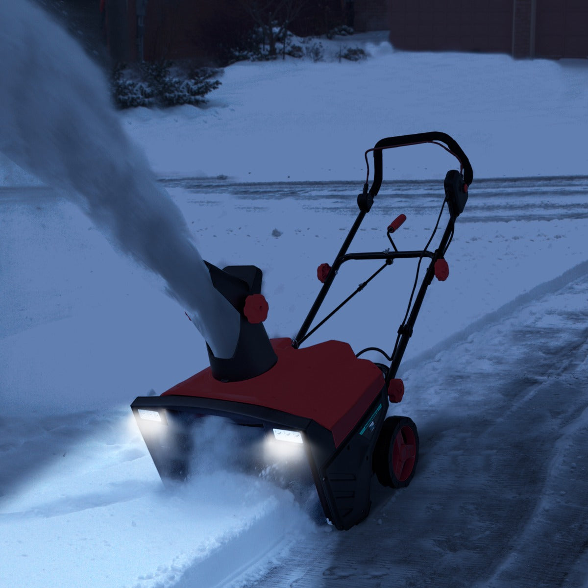 Spazzaneve elettrico da terra con 2 luci scivolo rotante a 180¡ã distanza di lancio 9m, Macchina sgombraneve Rosso-Utensili professionali
