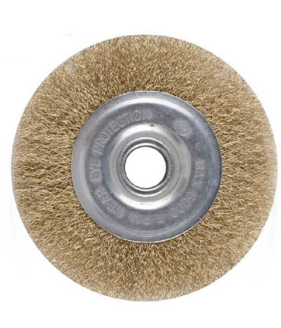Spazzola A Disco Filo In Ferro Ondulati Ottonati Con Gambo 125 Mm Per Trapano         
