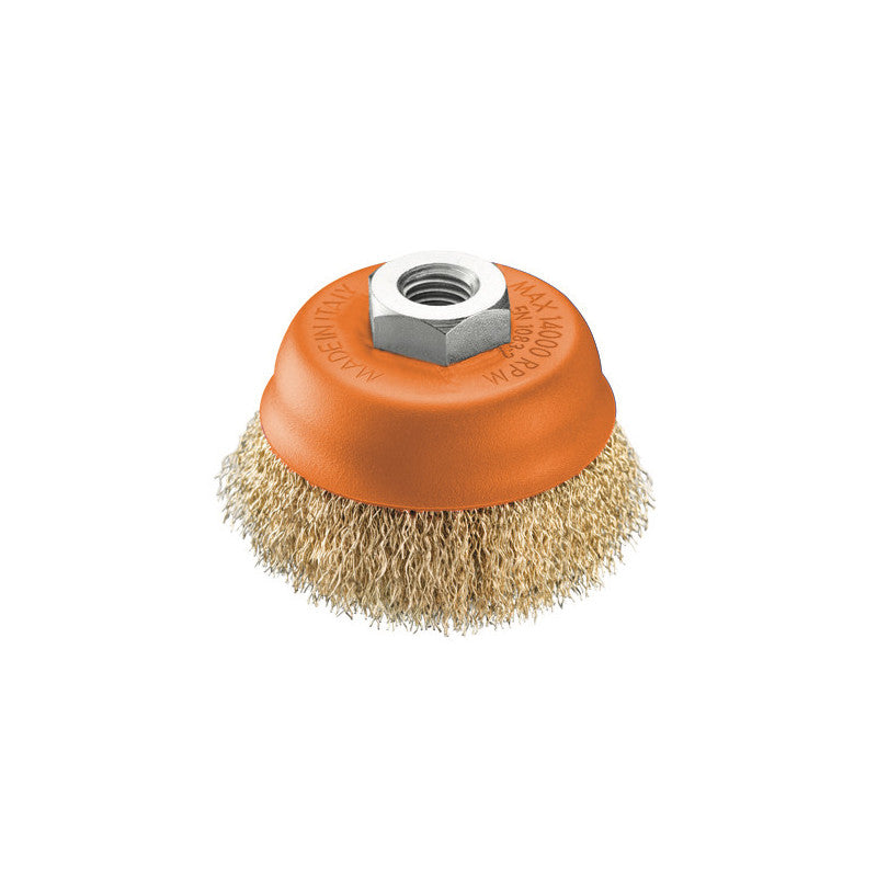 Spazzola a tazza 120 mm – Acciaio ottonato M14 per smerigliatrice – Brizo