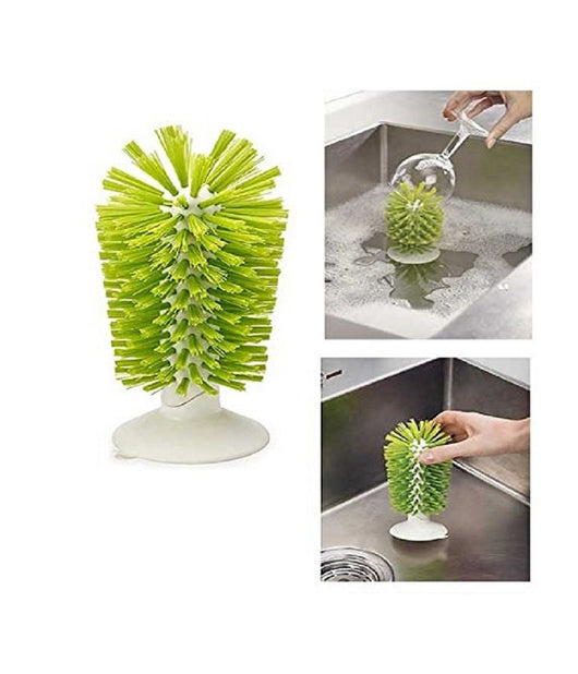 Spazzola Con Ventosa Setole Rigide Lava Bicchieri Calici Adatta A Recipienti Max 14cm         