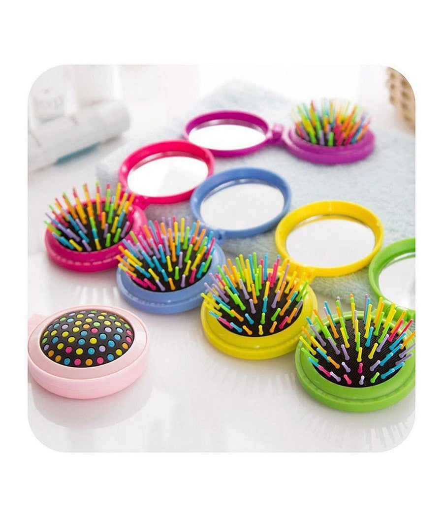 Spazzola Da Viaggio Con Specchio Richiudibile Pieghevole Pettine Borsa Donna         