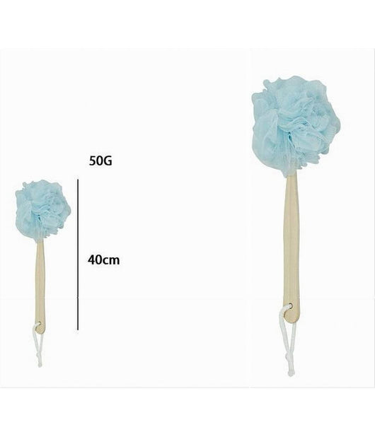Spazzola Doccia Lavaschiena Spugna Rete Azzurra Esfoliante Manico In Legno 79598         