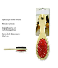 Spazzola Doppia Per Cani Animali Gatti Rastrella Pettina 29x6 Cm Ovale In Legno         