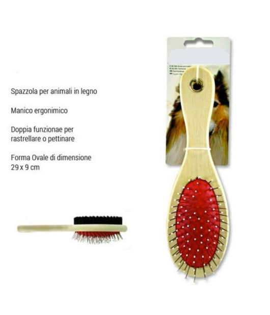 Spazzola Doppia Per Cani Animali Gatti Rastrella Pettina 29x6 Cm Ovale In Legno         