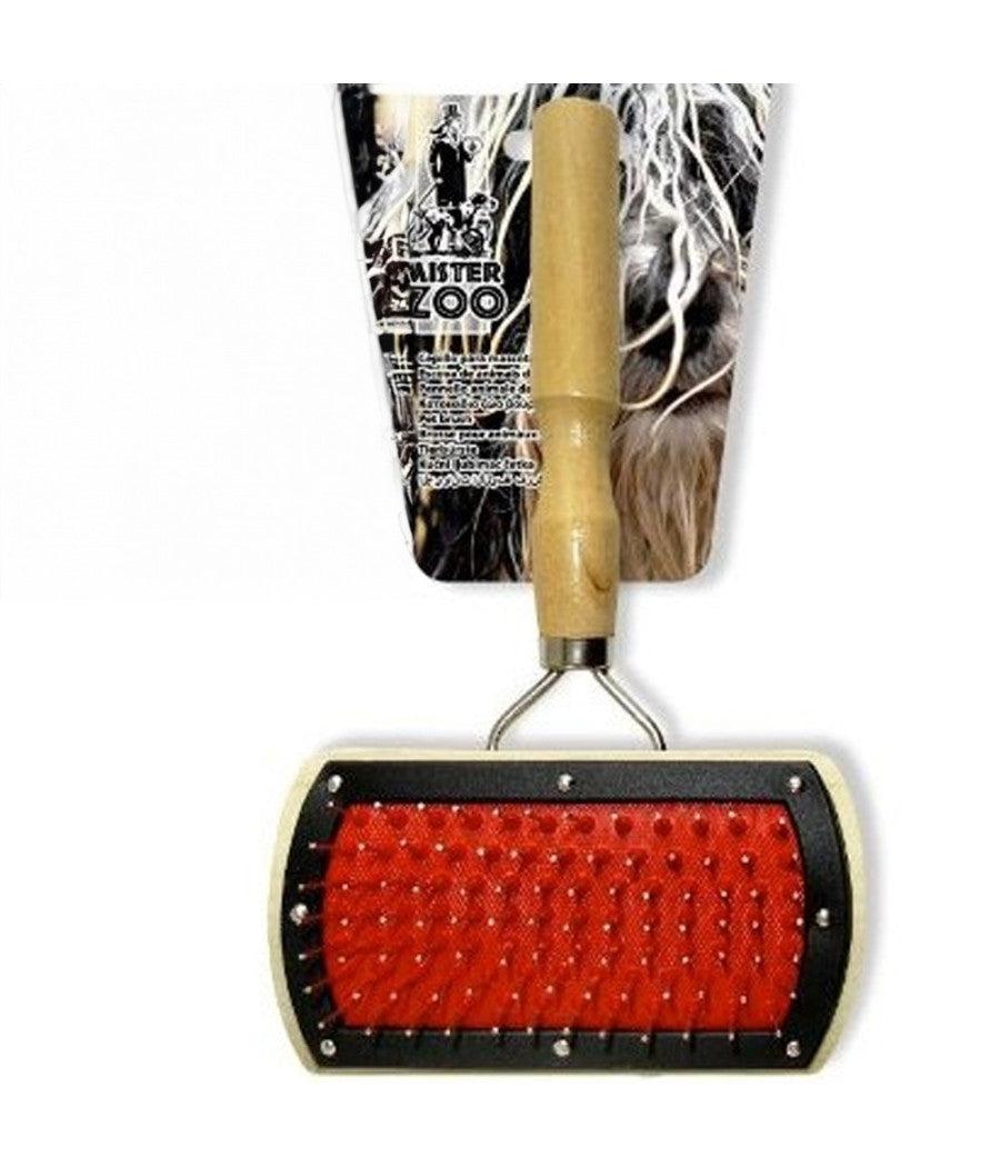 Spazzola Doppia Per Cani Animali Rastrella Pettina Pelo Rettangolare In Legno         