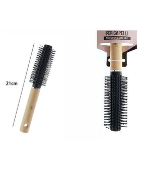 Spazzola Hair Stylist Con Manico Legno Acconciatura Capelli Professionale 21 Cm         