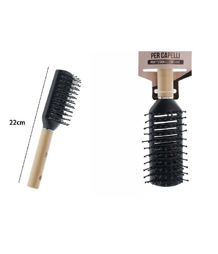 Spazzola Hair Stylist Con Manico Legno Acconciatura Capelli Professionale 22cm         
