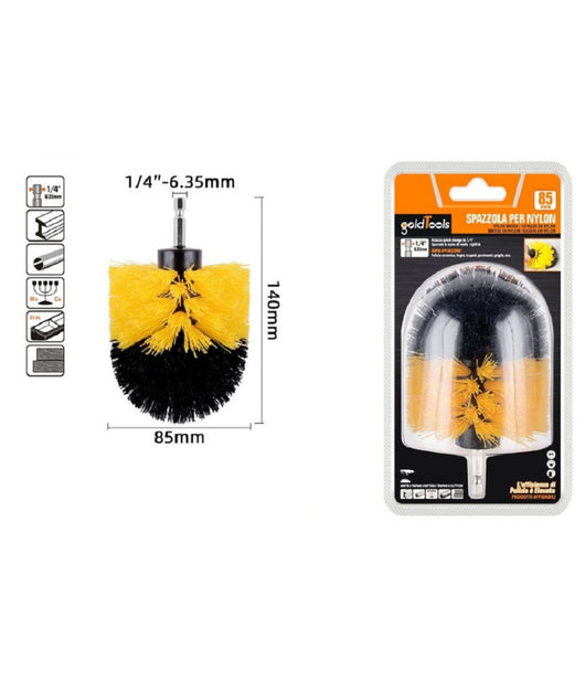 Spazzola In Nylon 85 Mm Attacco 1/4" Rotante Trapano Elettrico Per Pulizia 57238         