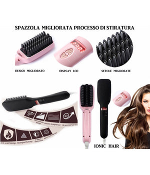 Spazzola Ionica Elettrica Riscaldante Lcd Snoda Liscia Capelli Lisci 2 In 1 Ptc         