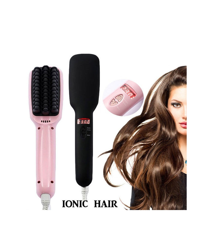 Spazzola Ionica Elettrica Riscaldante Lcd Snoda Liscia Capelli Lisci 2 In 1 Ptc         