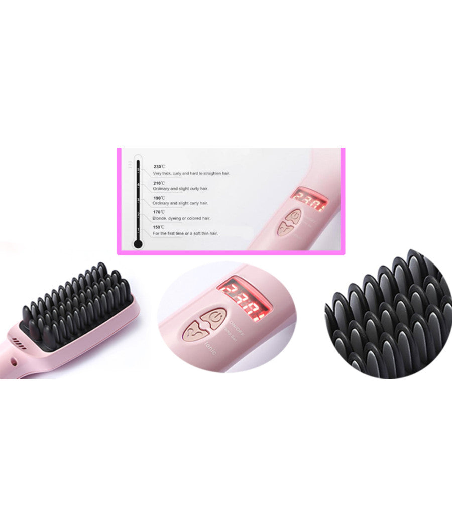Spazzola Ionica Elettrica Riscaldante Lcd Snoda Liscia Capelli Lisci 2 In 1 Ptc         