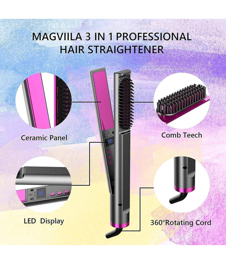 Spazzola Lisciante 3 In 1 Per Fare Capelli Lisci E Mossi Piastra In Ceramica Ptc         