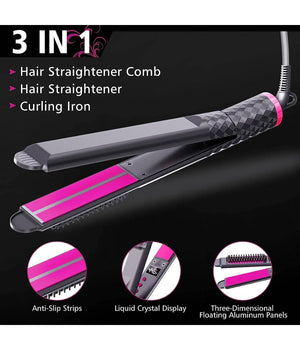 Spazzola Lisciante 3 In 1 Per Fare Capelli Lisci E Mossi Piastra In Ceramica Ptc         