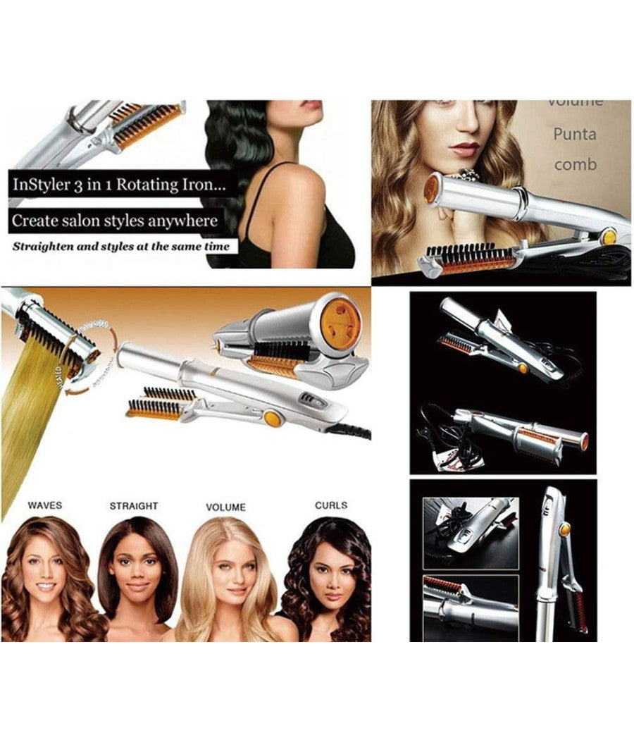 Spazzola Piastra Rotante Per Capelli Lisci Ricci Arriccia Stira In Ceramica         