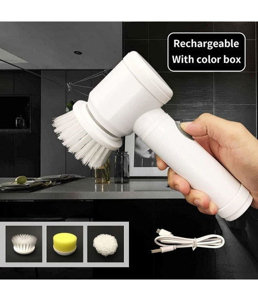 Spazzola Rotante Elettrica Per Pulizia Multifunzione Con 3 Testine Bagno Cucina         