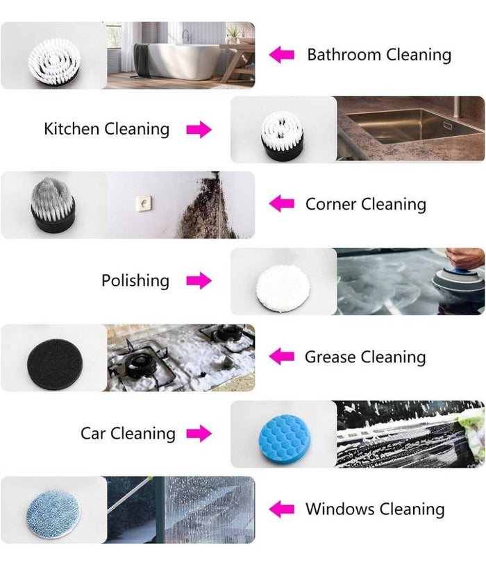 Spazzola Rotante Pulizia Elettrica A Batteria 7 Teste Per Bagno Cucina Piastrelle         