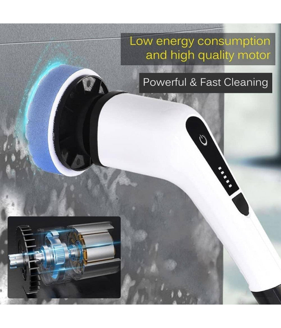 Spazzola Rotante Pulizia Elettrica A Batteria 7 Teste Per Bagno Cucina Piastrelle         