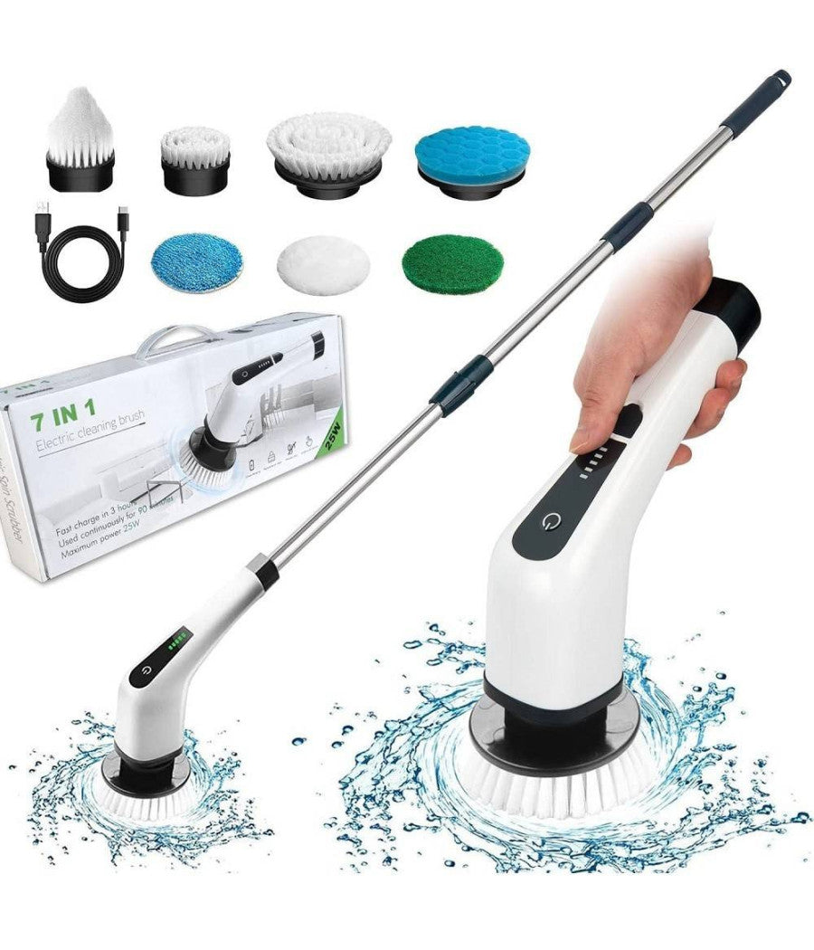 Spazzola Rotante Pulizia Elettrica A Batteria 7 Teste Per Bagno Cucina Piastrelle         