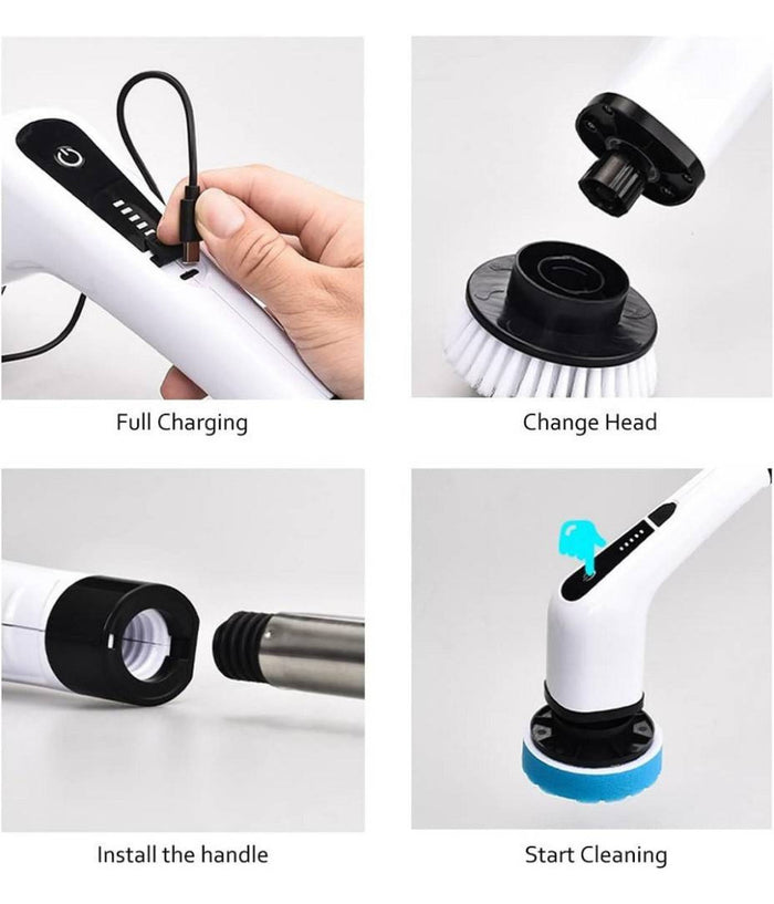 Spazzola Rotante Pulizia Elettrica A Batteria 7 Teste Per Bagno Cucina Piastrelle         