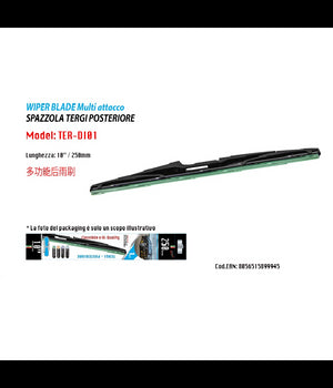 Spazzola Tergi Posteriore Universale 10" / 250mm 10 Adattatori Ricambio Per Auto         