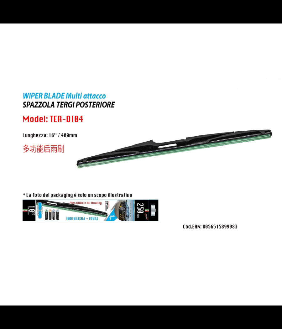 Spazzola Tergi Posteriore Universale 16" / 400 Mm Lunotto Ricambi Per Auto         