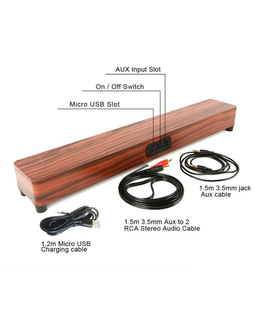 Speaker Cassa Soundbar Legno Aux Bluetooth 4.2 Wireless Smartphone Tv Tablet Pc         