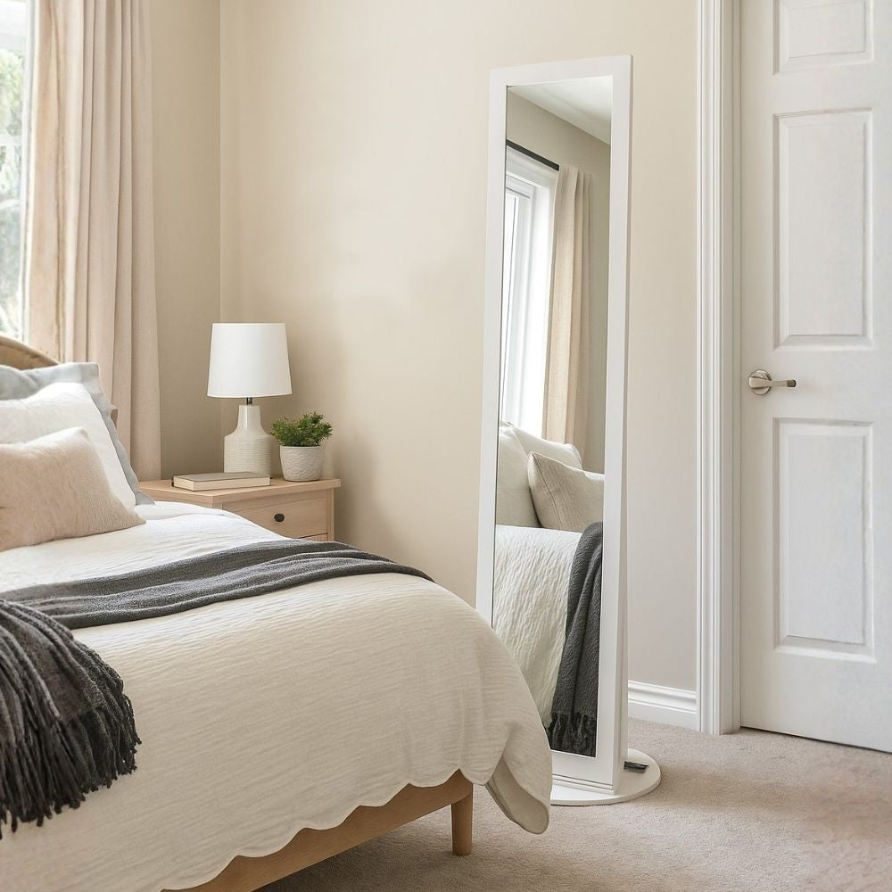 Specchiera Gulli portagioie bianca con base girevole e luce LED 55x55x155H