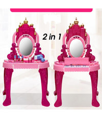 Specchiera Make Up Per Bambina Con Luci Suoni Tastiera Pianola E Sgabello 2in1         