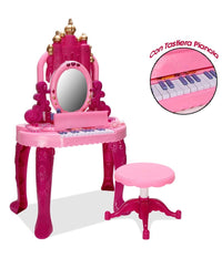 Specchiera Make Up Per Bambina Con Luci Suoni Tastiera Pianola E Sgabello 2in1         