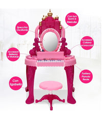 Specchiera Make Up Per Bambina Con Luci Suoni Tastiera Pianola E Sgabello 2in1         