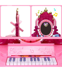 Specchiera Make Up Per Bambina Con Luci Suoni Tastiera Pianola E Sgabello 2in1         