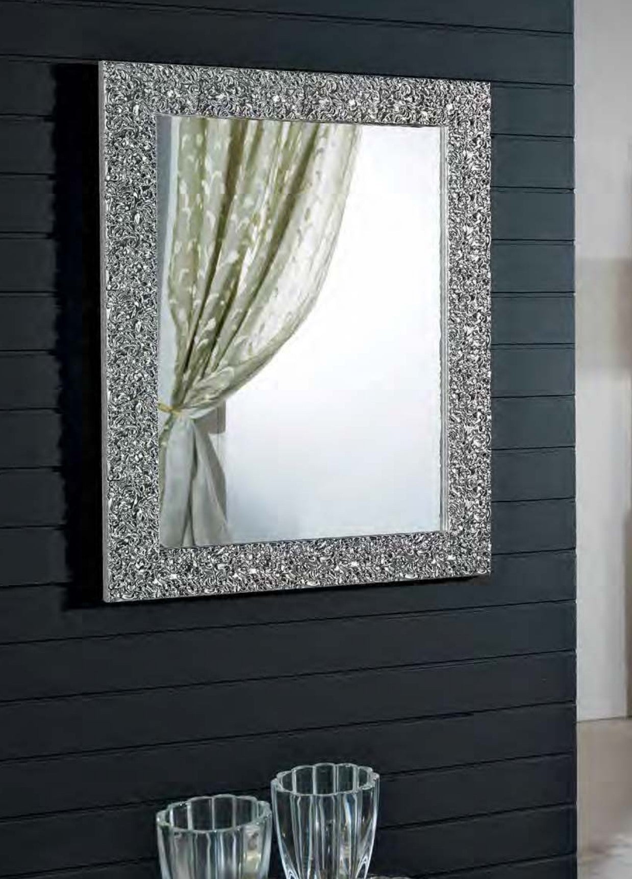 Mobili2g - specchiera foglia argento brillante rettangolare- misure: l.65 x h.85 x p.4