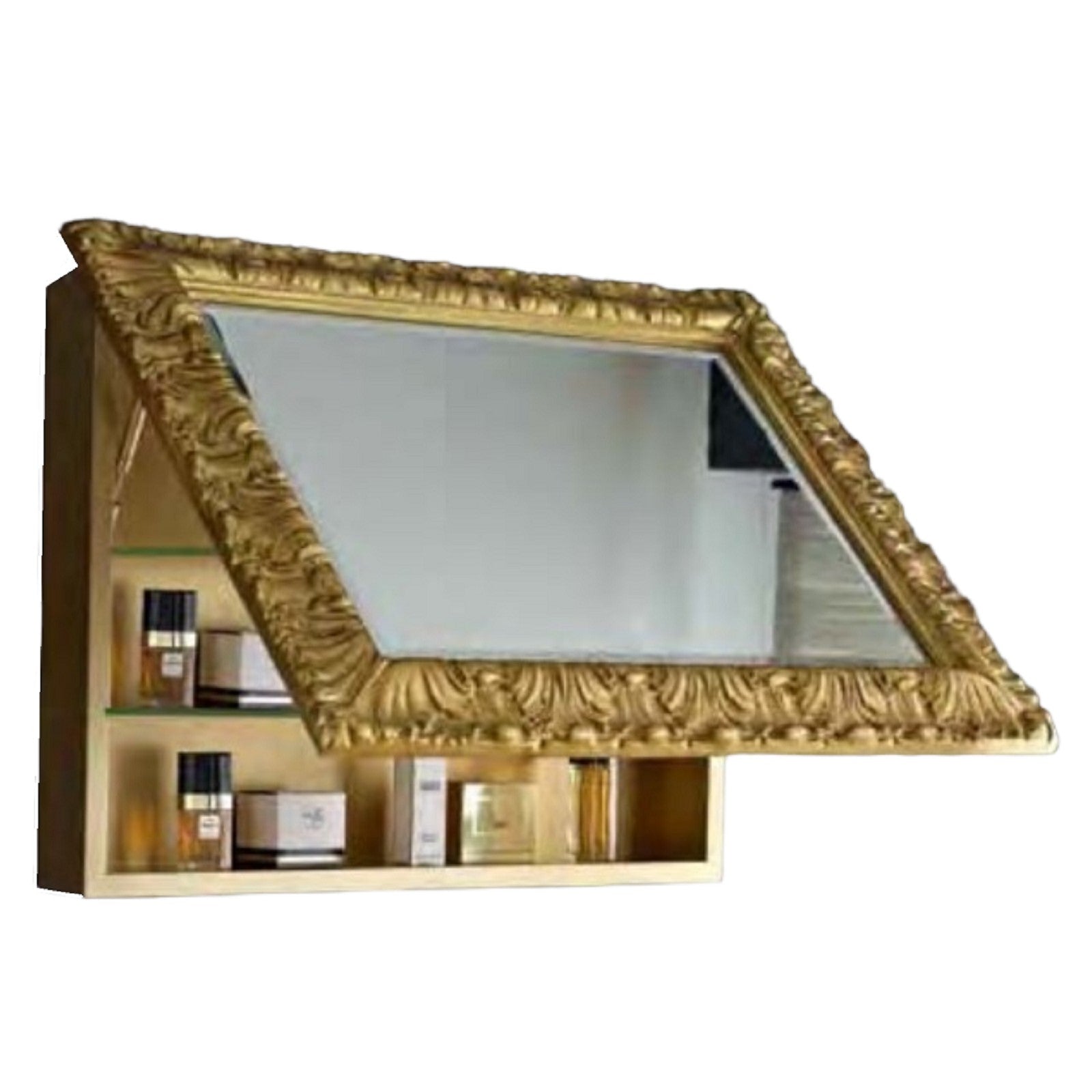 Mobili2g - specchiera contenitore in foglia oro-bronzo - misure: l.90 x h.70 x p.15