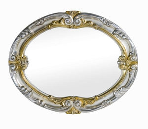 Specchiera in foglia argento ovale con particolari mecca- misure: 84 x 104 x 5