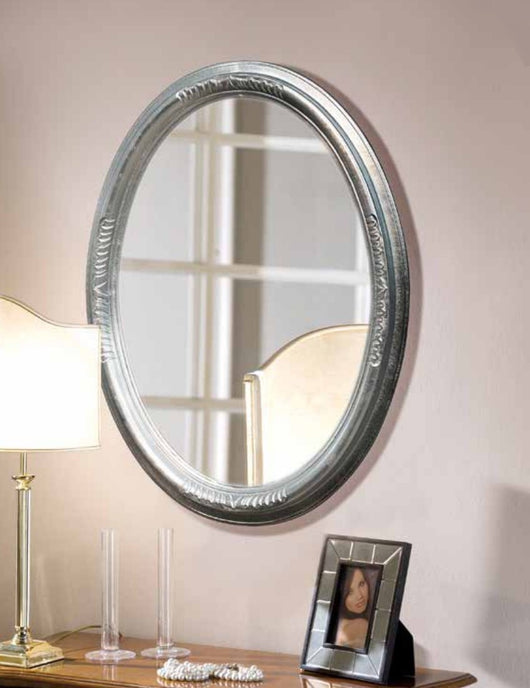 Mobili2g - specchiera in foglia argento brillante ovale- misure: l.73 x h.93 x p.5