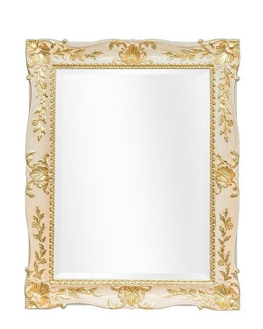 Mobili2g - specchiera rettangolare laccata avorio con particolari foglia oro - misure: l.78 x h.98 x p.6