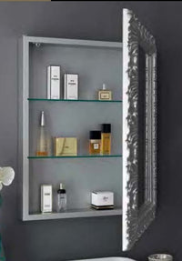 Mobili2g - specchiera contenitore in foglia argento brillante - misure: l.70 x h.90 x p.15