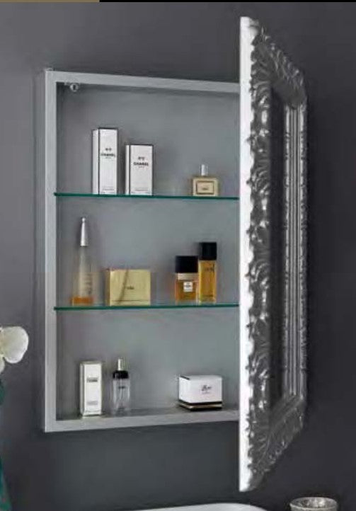 Mobili2g - specchiera contenitore in foglia argento brillante - misure: l.70 x h.90 x p.15