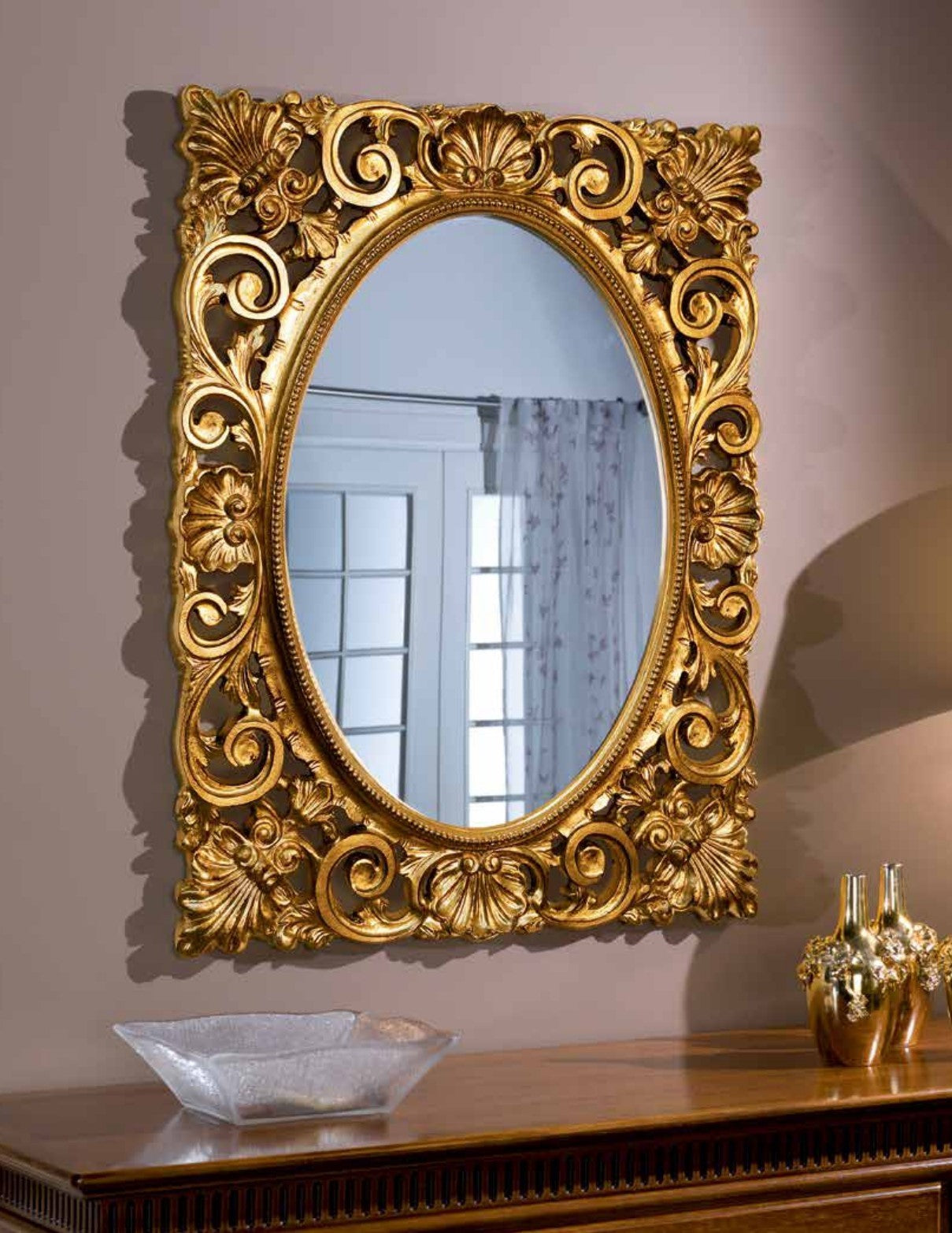 Mobili2g - specchiera in foglia oro ovale- rettangolare-traforata misure: 73 x 95 x 6