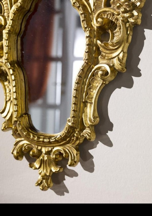 Mobili2g - specchiera in foglia oro sagomata-traforata misure: l.39 x h. 64 x p. 3