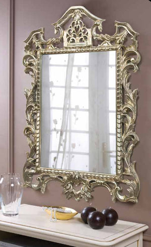 Mobili2g - specchiera foglia argento rettangolare, con cimasa, traforata- misure: l.75 x h.110 x p.3