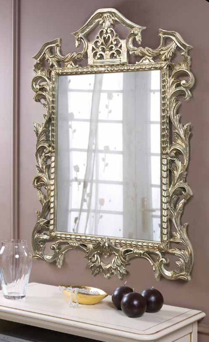 Mobili2g - specchiera foglia argento rettangolare, con cimasa, traforata- misure: l.75 x h.110 x p.3