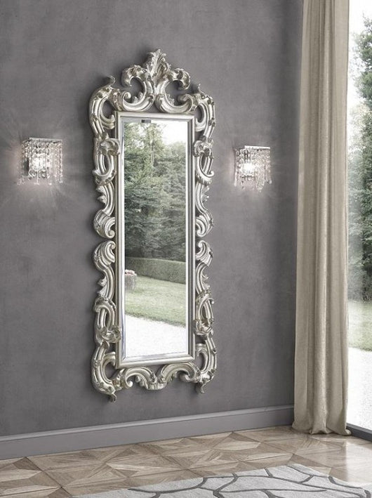 Mobili2g - specchiera in foglia argento sagomata-traforata- misure: l.86 x h.203 x p.8