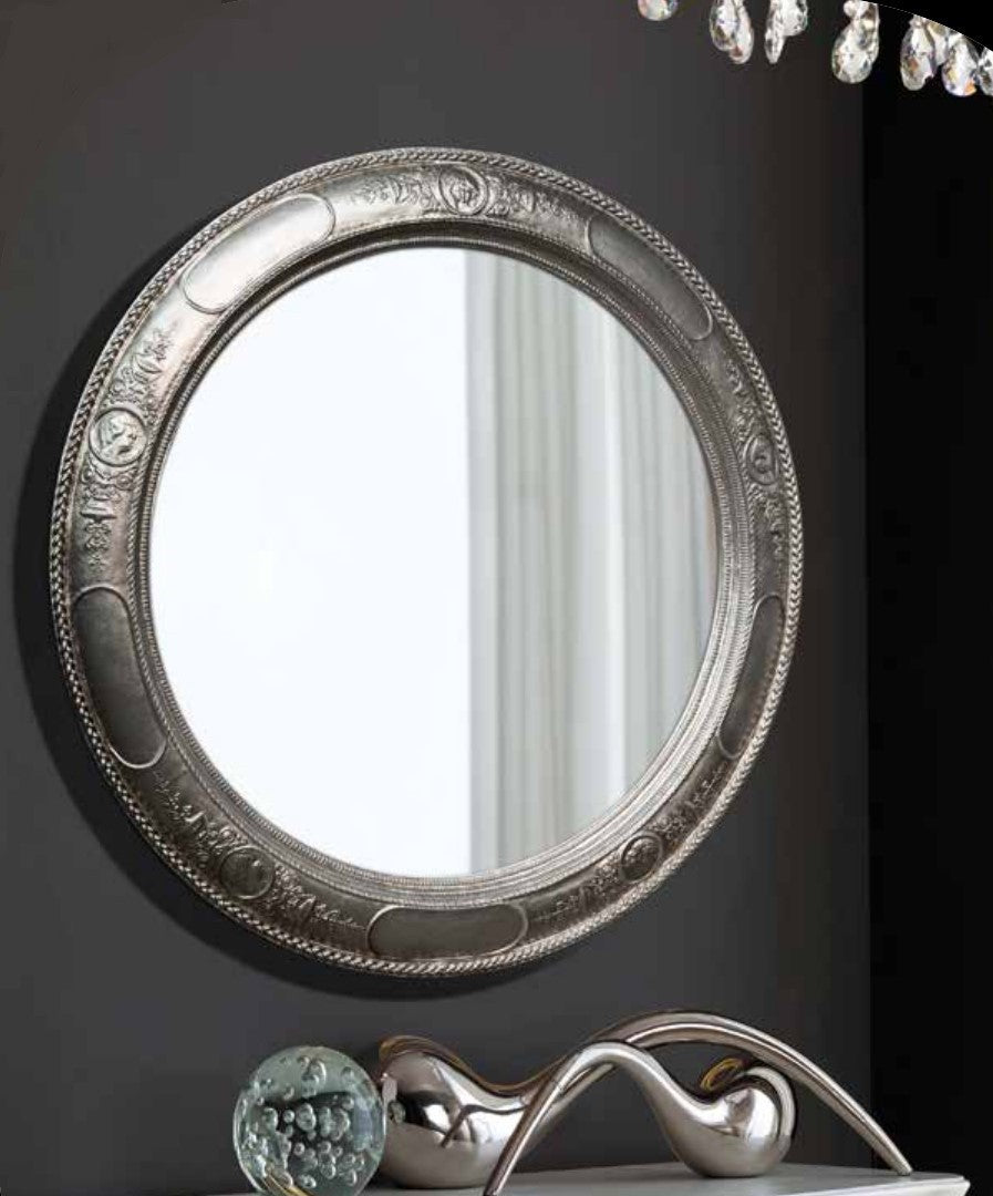 Mobili2g - specchiera in foglia argento rotonda- misure: l.88 x h.88 x p.4