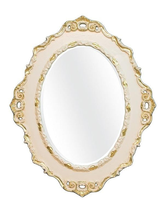 Mobili2g - specchiera sagomata laccata avorio con particolari foglia oro - misure: l.84 x h.104 x p.4