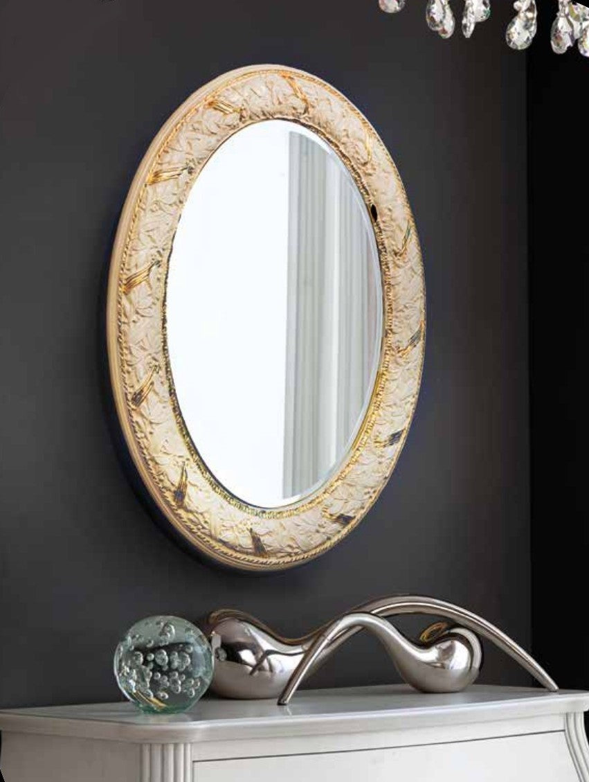 Mobili2g - specchiera laccato avorio con particolari-foglia oro- misure: l.70 x h.90 x p.3