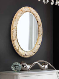 Mobili2g - specchiera laccato avorio con particolari-foglia oro- misure: l.70 x h.90 x p.3