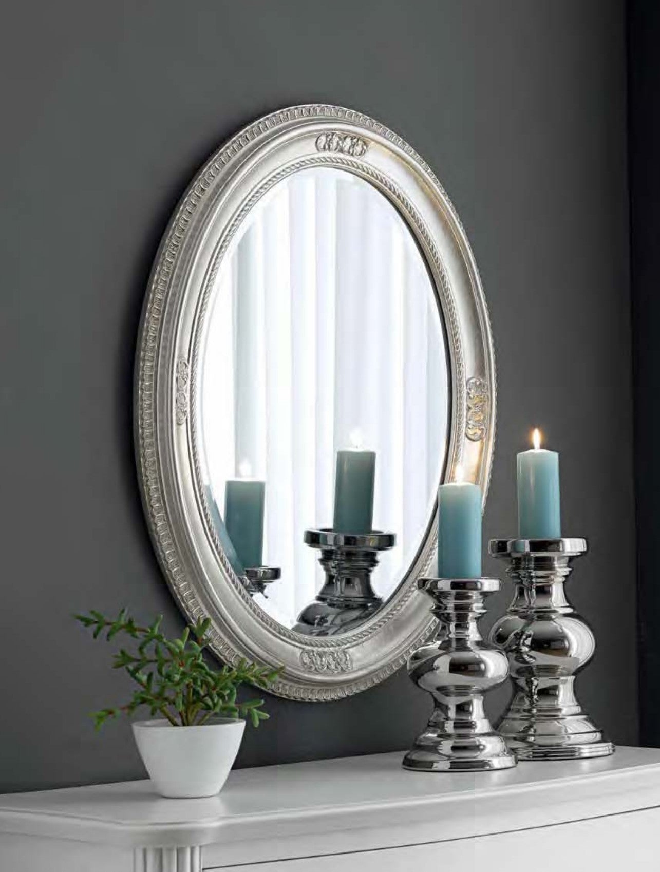 Mobili2g - specchiera foglia argento ovale- misure: l.66 x h.86 x p.5
