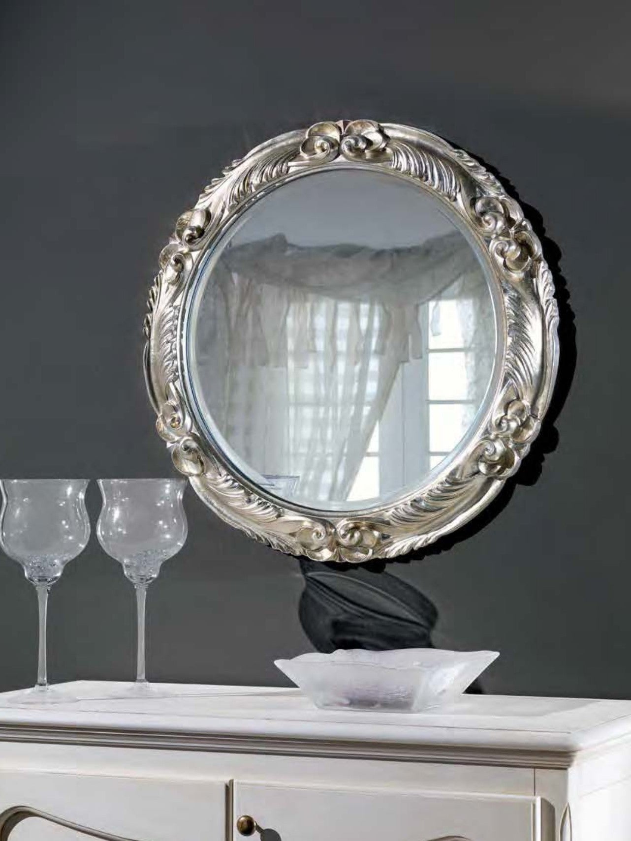 Mobili2g - specchiera in foglia argento rotonda-sagomata misura : 76 x 76 x 5