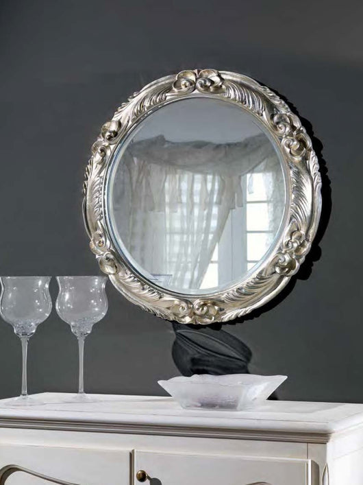 Mobili2g - specchiera in foglia argento rotonda-sagomata misura : 76 x 76 x 5